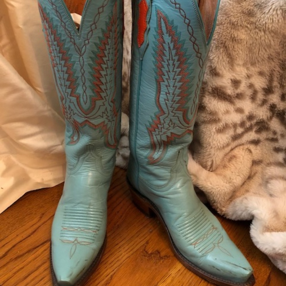 Lucchese Turquoise with Orange Stitch Western Boot